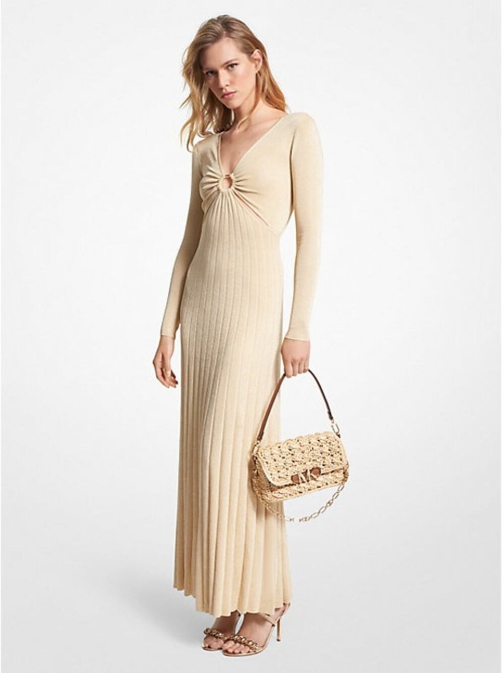 NWT MICHAEL Michael Kors Shimmery Gold Knit Ribbed Dress Size Small & Large